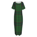 Green And Blue Stewart Tartan Print Short Sleeve Long Nightdress