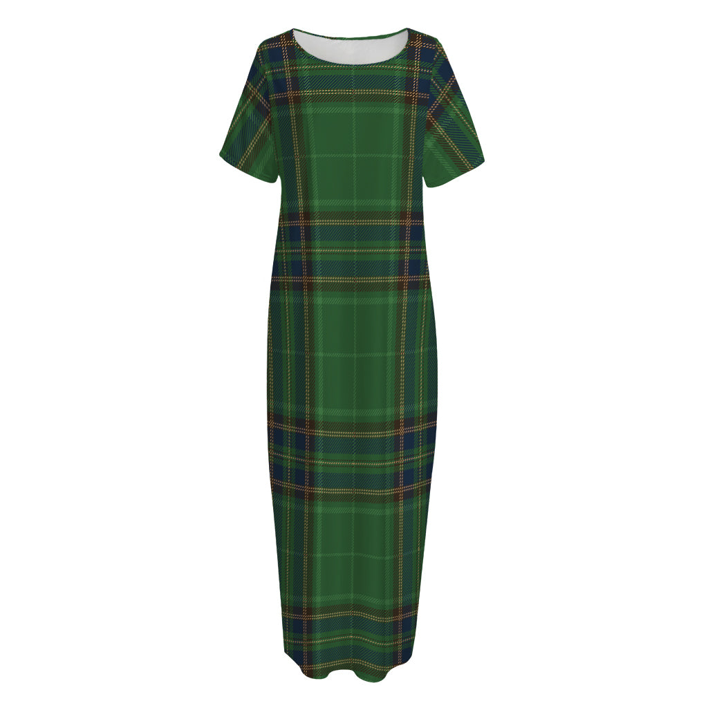 Green And Blue Stewart Tartan Print Short Sleeve Long Nightdress