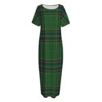 Green And Blue Stewart Tartan Print Short Sleeve Long Nightdress