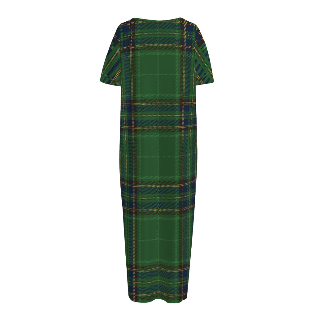 Green And Blue Stewart Tartan Print Short Sleeve Long Nightdress
