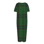 Green And Blue Stewart Tartan Print Short Sleeve Long Nightdress