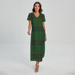 Green And Blue Stewart Tartan Print Short Sleeve Maxi Dress