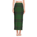 Green And Blue Stewart Tartan Print Side Slit Maxi Skirt