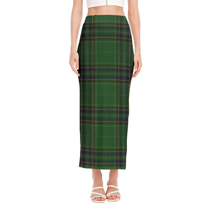 Green And Blue Stewart Tartan Print Side Slit Maxi Skirt