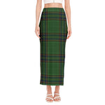 Green And Blue Stewart Tartan Print Side Slit Maxi Skirt