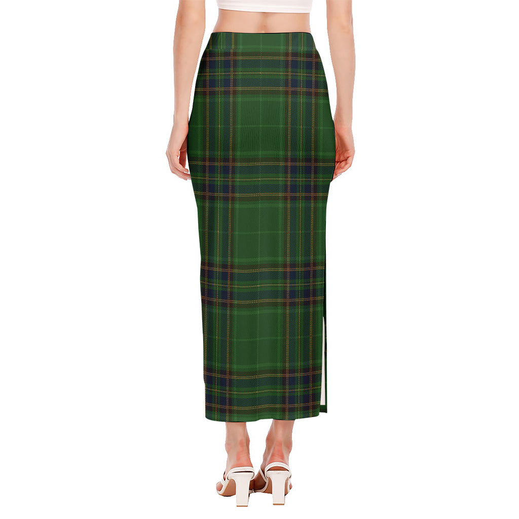 Green And Blue Stewart Tartan Print Side Slit Maxi Skirt