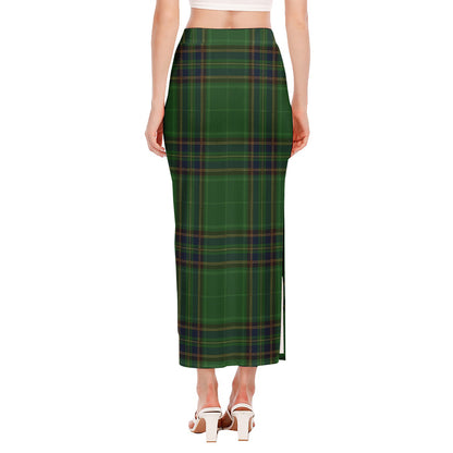 Green And Blue Stewart Tartan Print Side Slit Maxi Skirt