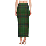 Green And Blue Stewart Tartan Print Side Slit Maxi Skirt