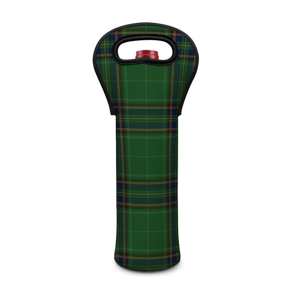 Green And Blue Stewart Tartan Print Single Neoprene Wine Tote