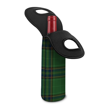 Green And Blue Stewart Tartan Print Single Neoprene Wine Tote