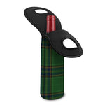 Green And Blue Stewart Tartan Print Single Neoprene Wine Tote