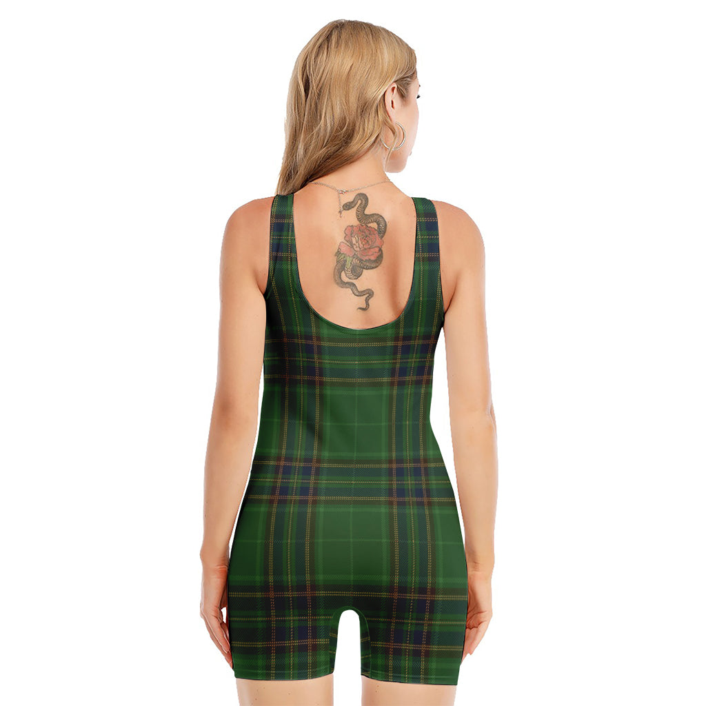Green And Blue Stewart Tartan Print Sleeveless One Piece Swimsuit