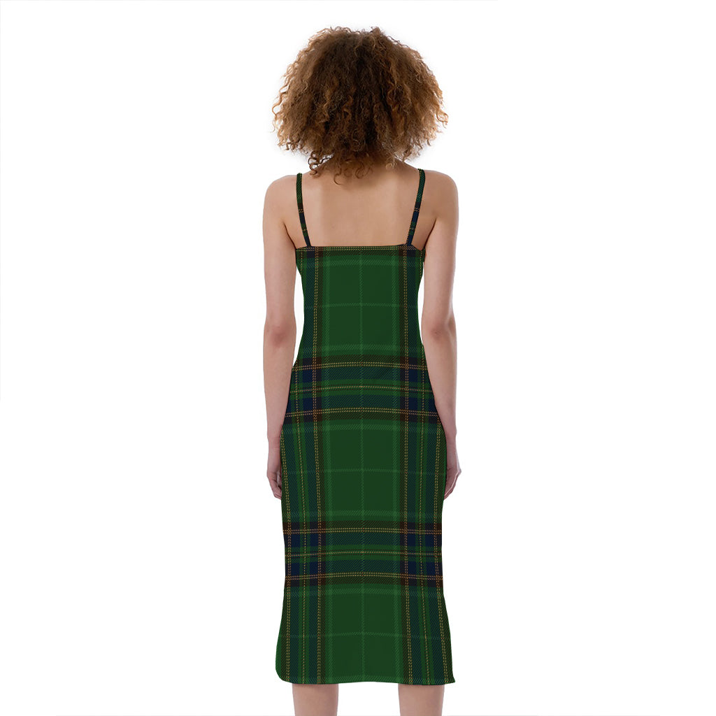 Green And Blue Stewart Tartan Print Slim Fit Midi Cami Dress