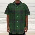 Green And Blue Stewart Tartan Print Textured Short Sleeve Shirt