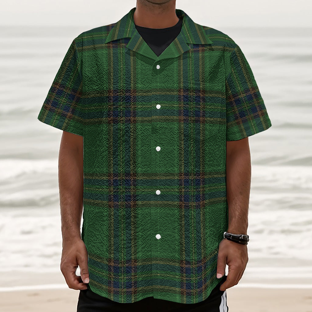 Green And Blue Stewart Tartan Print Textured Short Sleeve Shirt