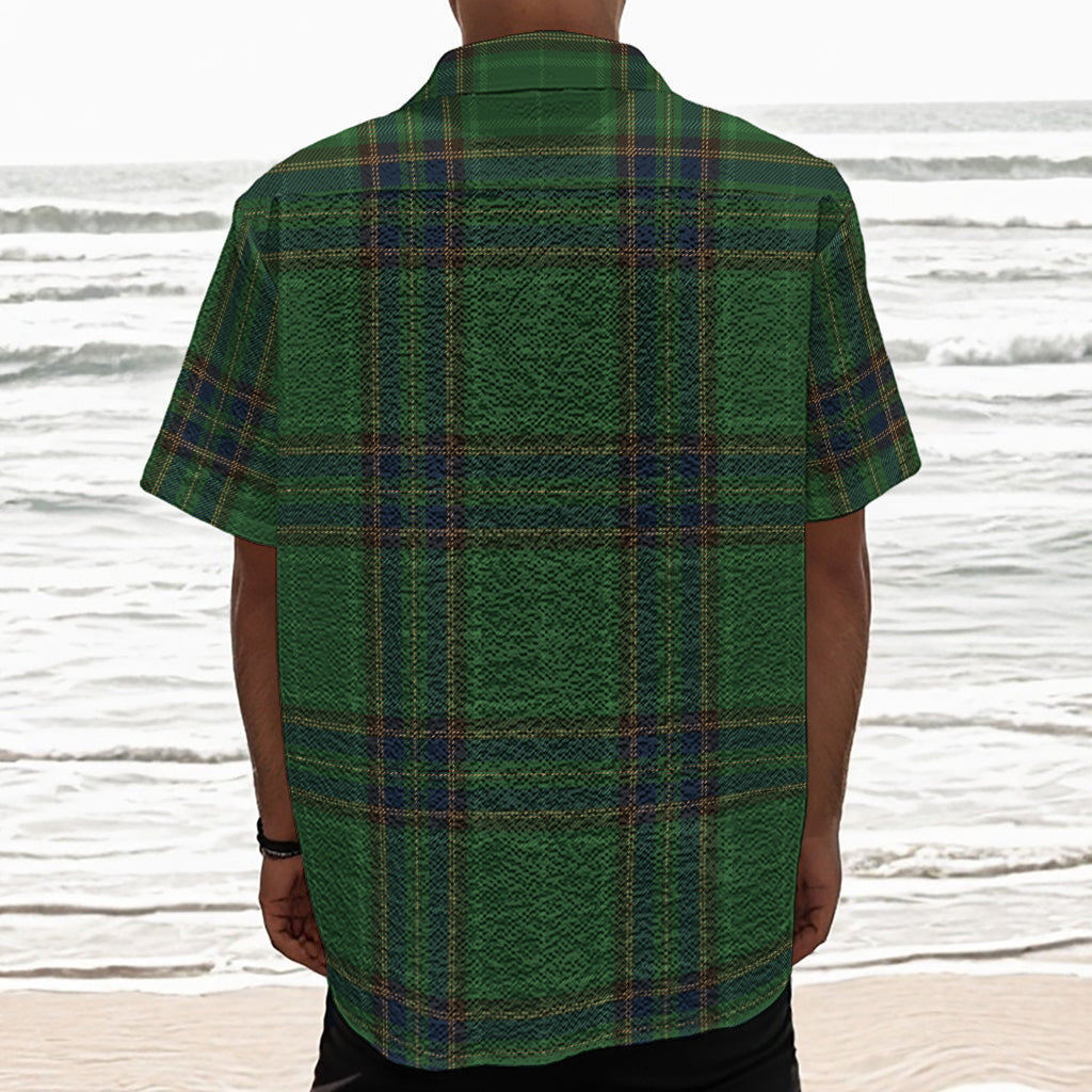Green And Blue Stewart Tartan Print Textured Short Sleeve Shirt