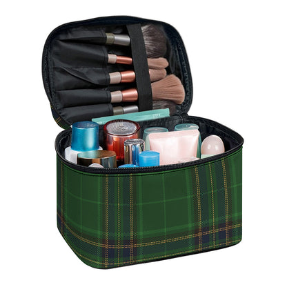 Green And Blue Stewart Tartan Print Travel Makeup Bag