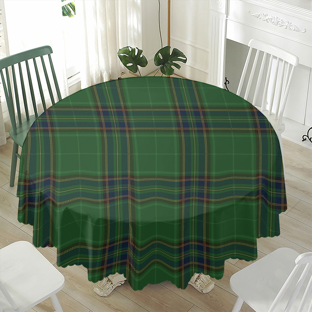 Green And Blue Stewart Tartan Print Waterproof Round Tablecloth