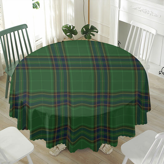 Green And Blue Stewart Tartan Print Waterproof Round Tablecloth