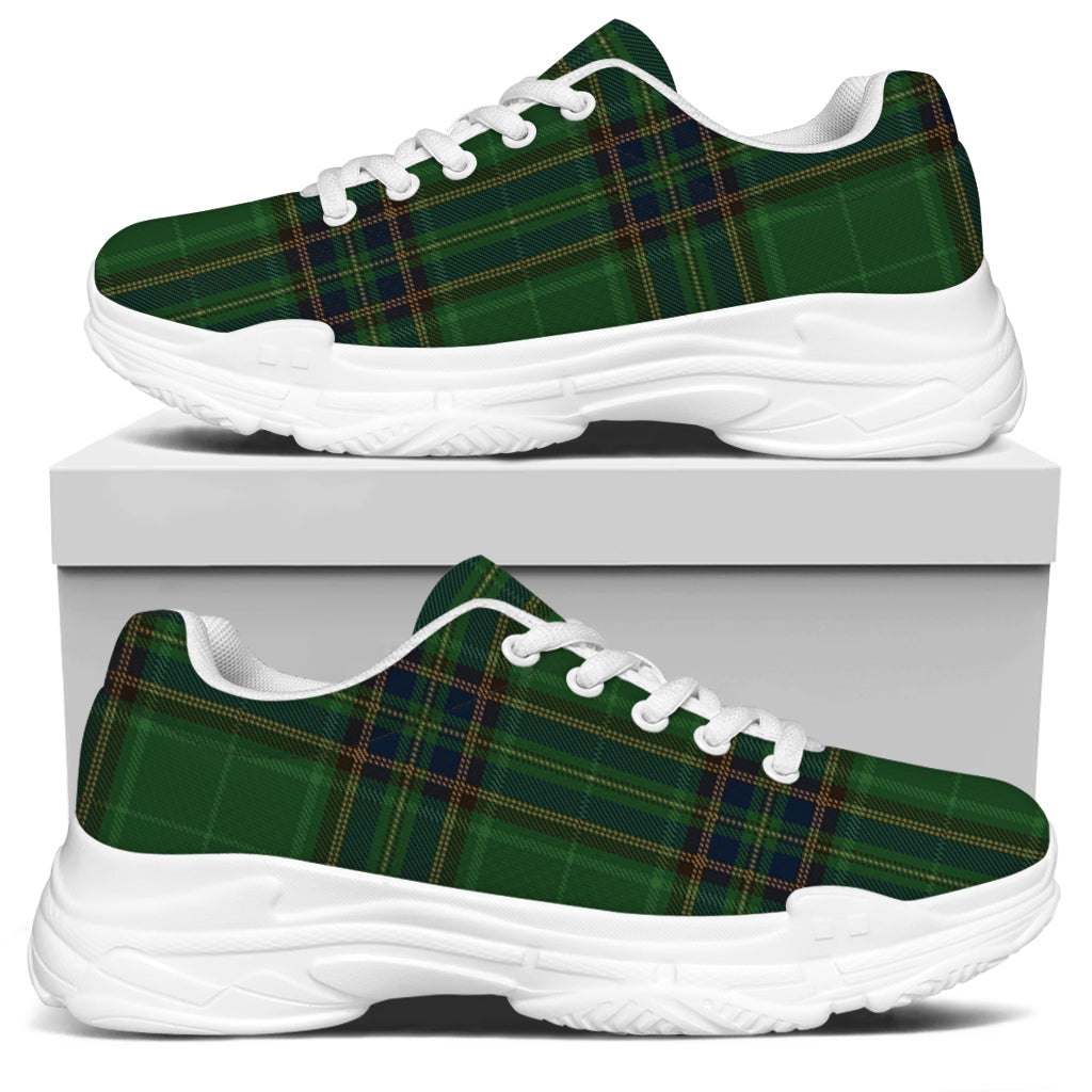 Green And Blue Stewart Tartan Print White Chunky Shoes