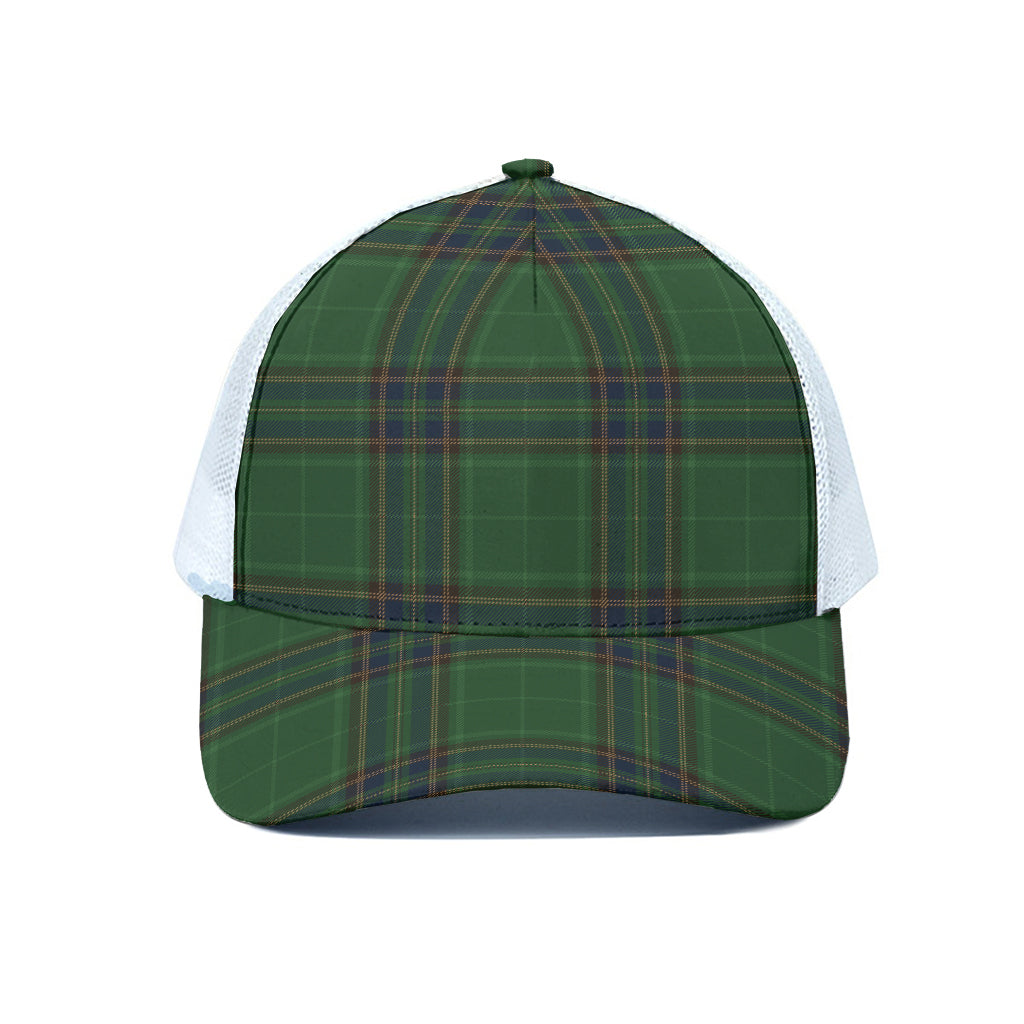 Green And Blue Stewart Tartan Print White Mesh Trucker Cap