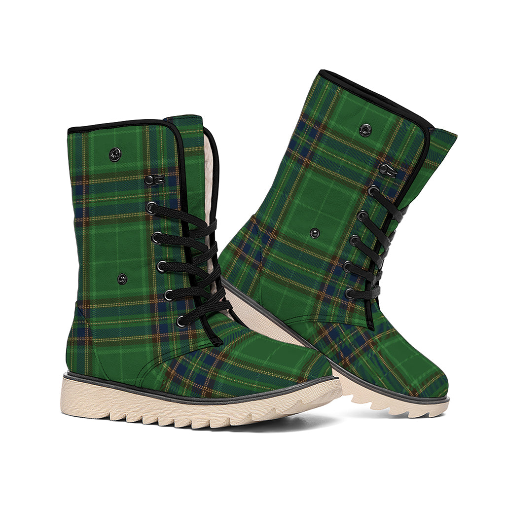 Green And Blue Stewart Tartan Print Winter Boots
