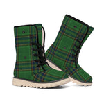 Green And Blue Stewart Tartan Print Winter Boots