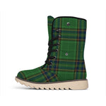 Green And Blue Stewart Tartan Print Winter Boots