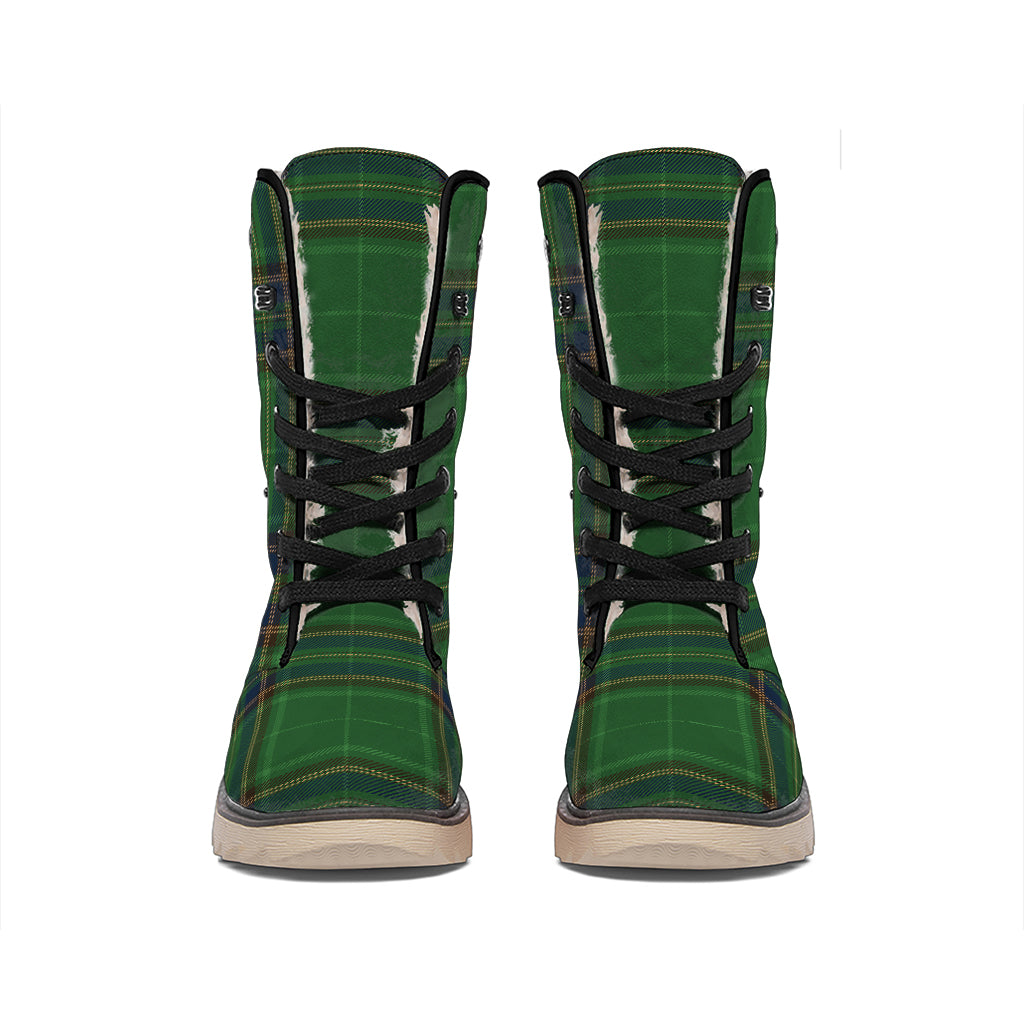 Green And Blue Stewart Tartan Print Winter Boots