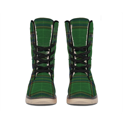 Green And Blue Stewart Tartan Print Winter Boots