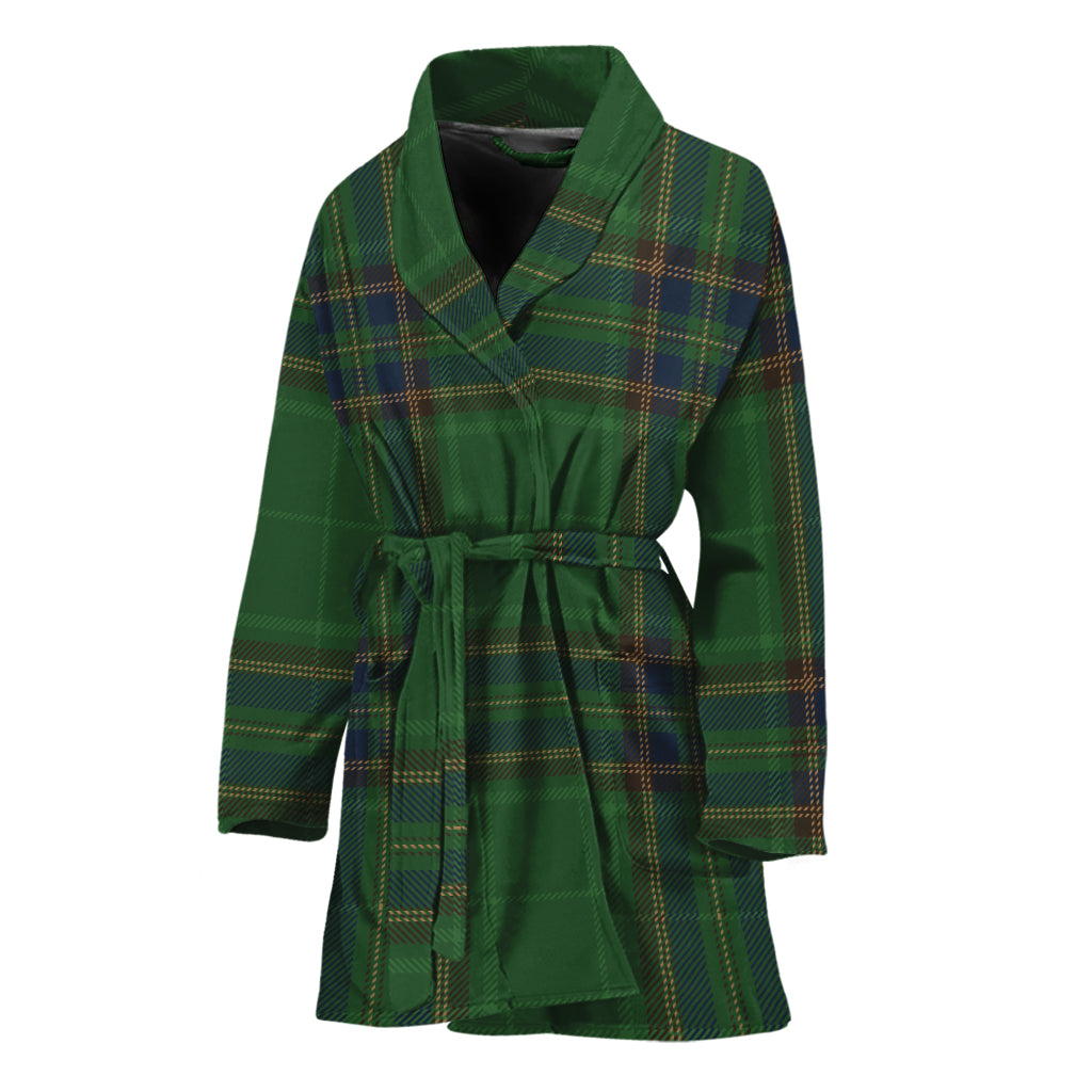 Green And Blue Stewart Tartan Print Women's Bathrobe