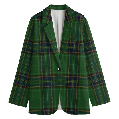 Green And Blue Stewart Tartan Print Women's Blazer
