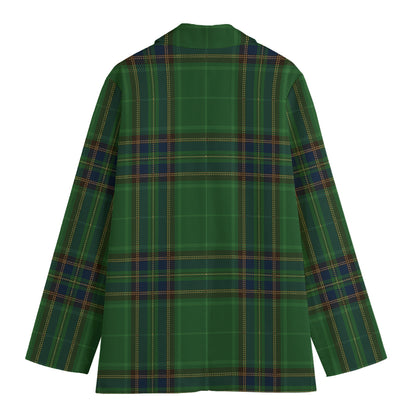 Green And Blue Stewart Tartan Print Women's Blazer