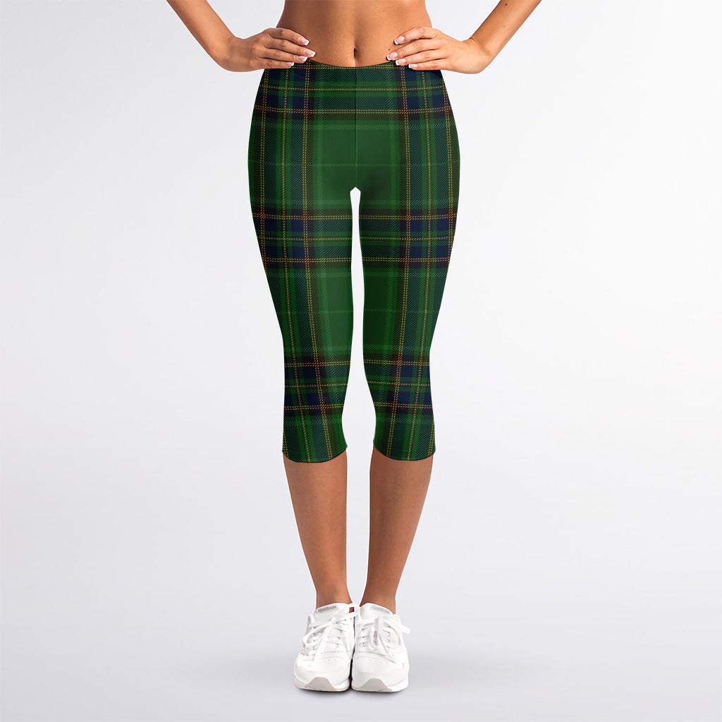 Green And Blue Stewart Tartan Print Women's Capri Leggings