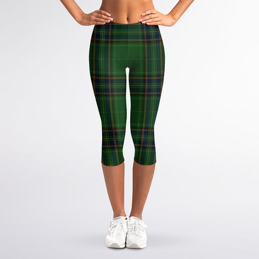 Green And Blue Stewart Tartan Print Women's Capri Leggings