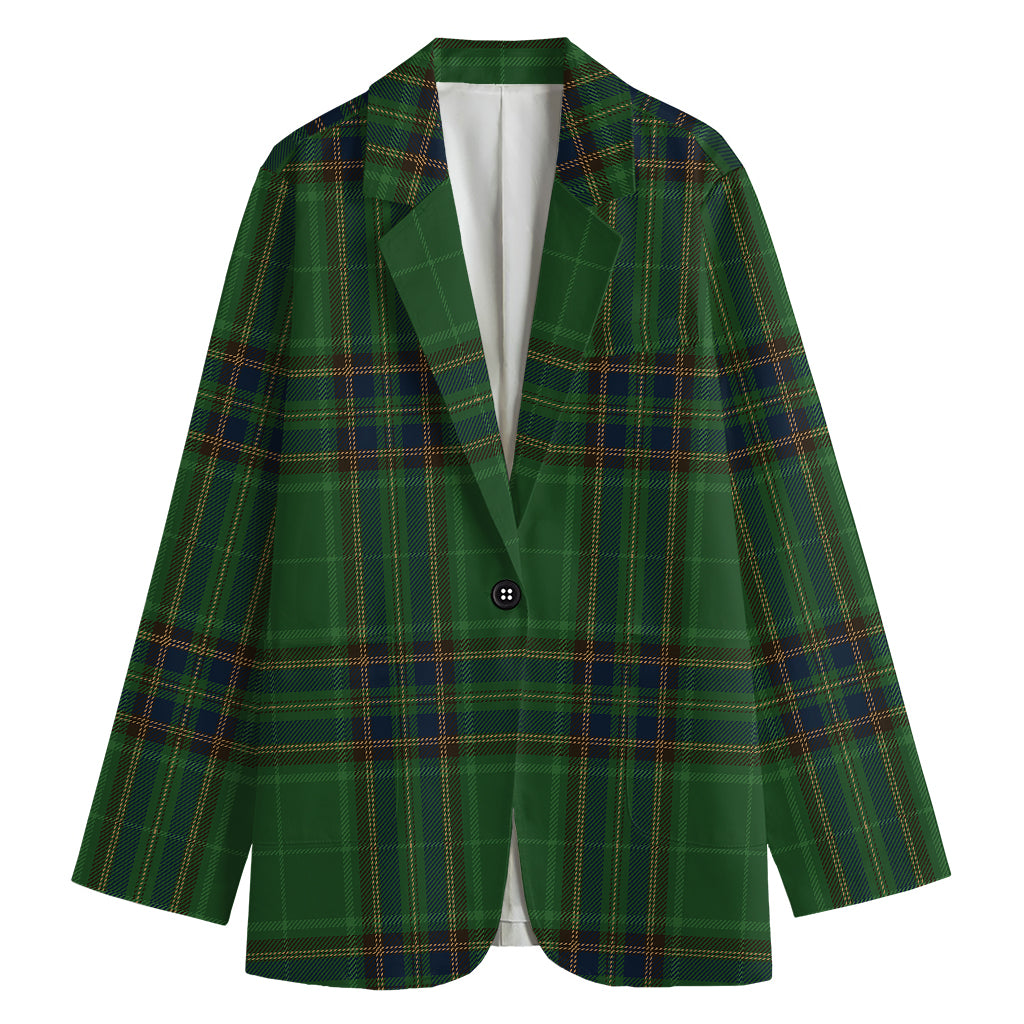 Green And Blue Stewart Tartan Print Women's Cotton Blazer