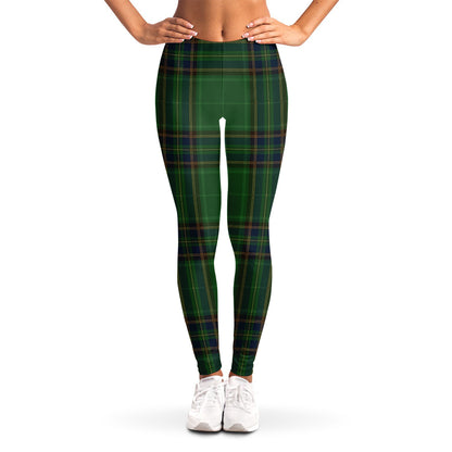 Green And Blue Stewart Tartan Print Women's Leggings