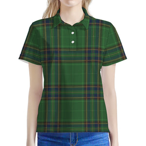 Green And Blue Stewart Tartan Print Women's Polo Shirt