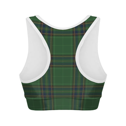 Green And Blue Stewart Tartan Print Women's Sports Bra