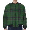 Green And Blue Stewart Tartan Print Zip Sleeve Bomber Jacket