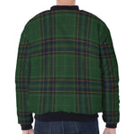 Green And Blue Stewart Tartan Print Zip Sleeve Bomber Jacket