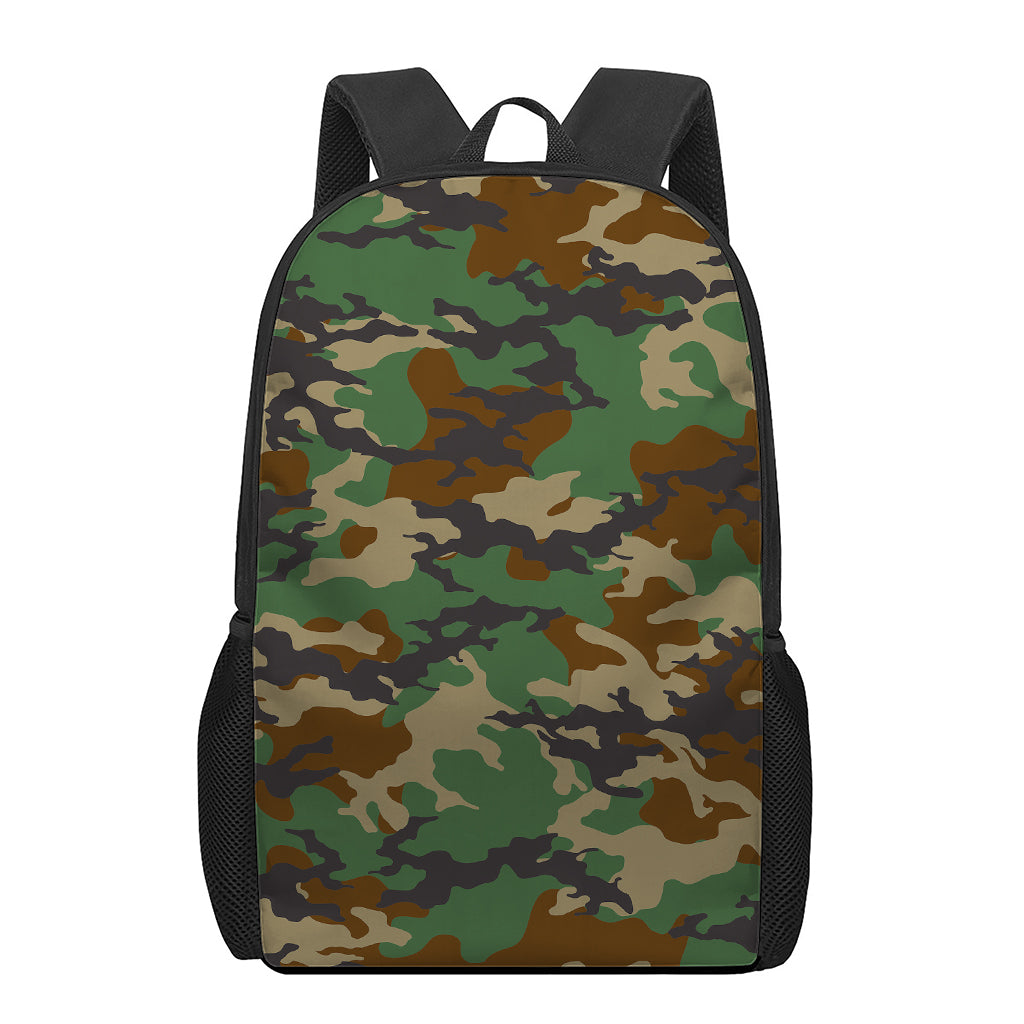 Green And Brown Camouflage Print 17 Inch Backpack