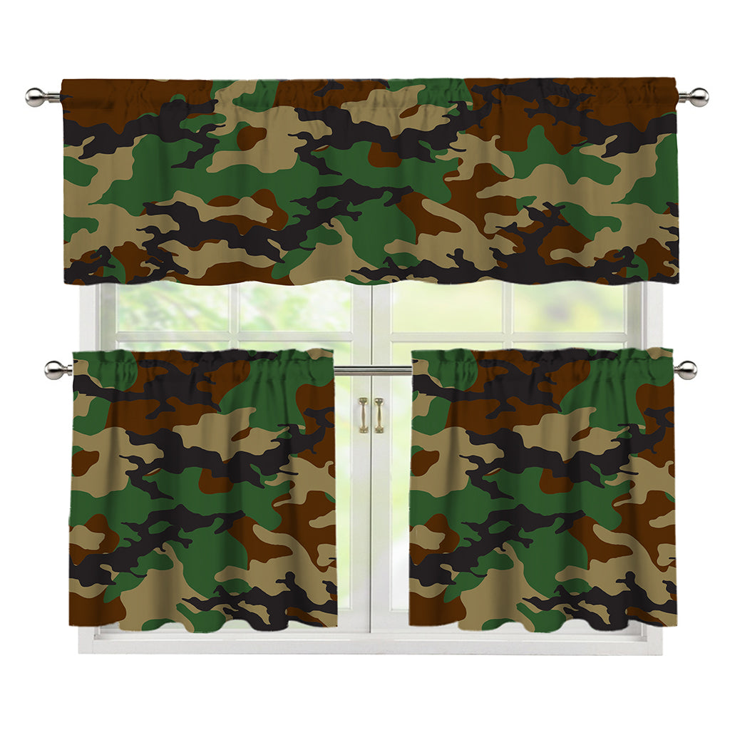 Green And Brown Camouflage Print 3 Piece Kitchen Curtains
