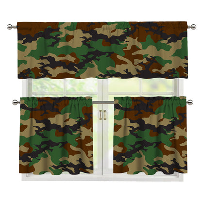 Green And Brown Camouflage Print 3 Piece Kitchen Curtains