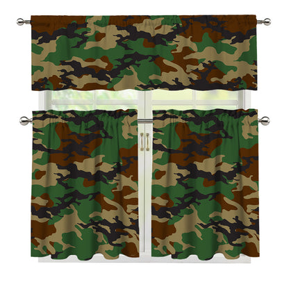 Green And Brown Camouflage Print 3 Piece Kitchen Curtains