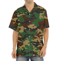 Green And Brown Camouflage Print Aloha Shirt