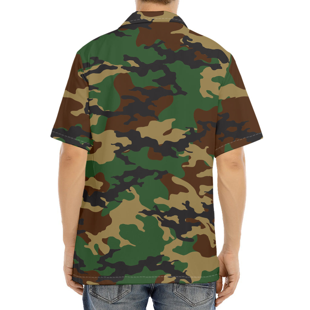 Green And Brown Camouflage Print Aloha Shirt
