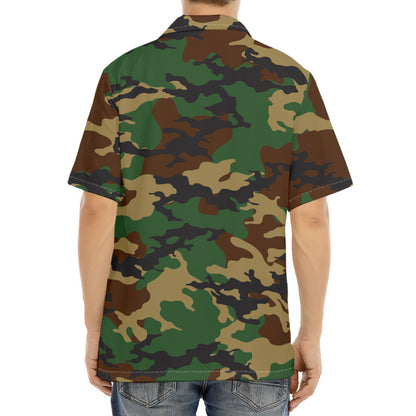 Green And Brown Camouflage Print Aloha Shirt