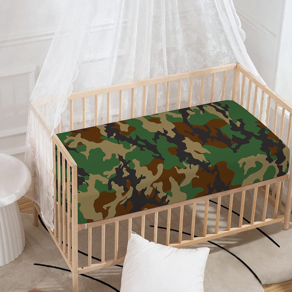 Green And Brown Camouflage Print Baby Crib Sheet