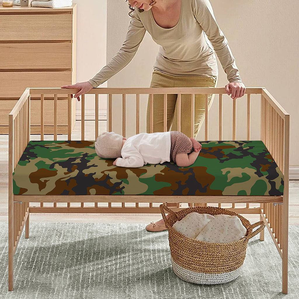 Green And Brown Camouflage Print Baby Crib Sheet